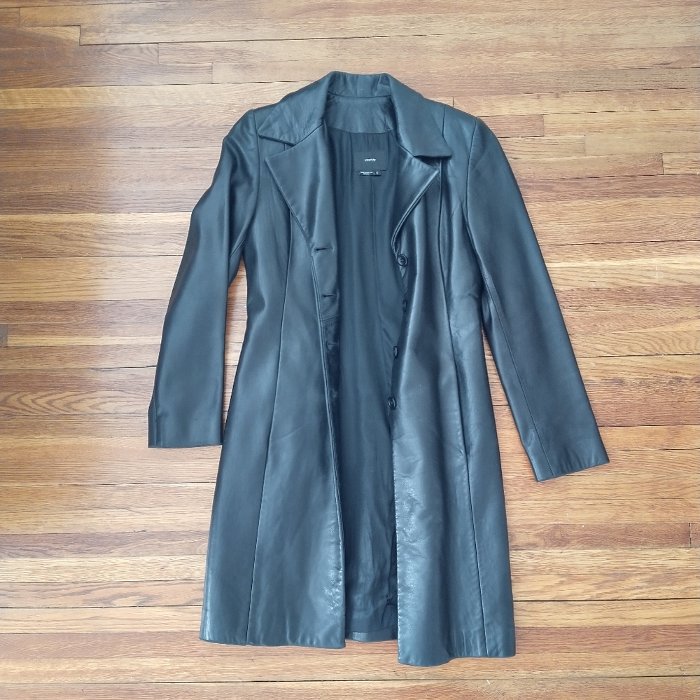 Identify black leather coat